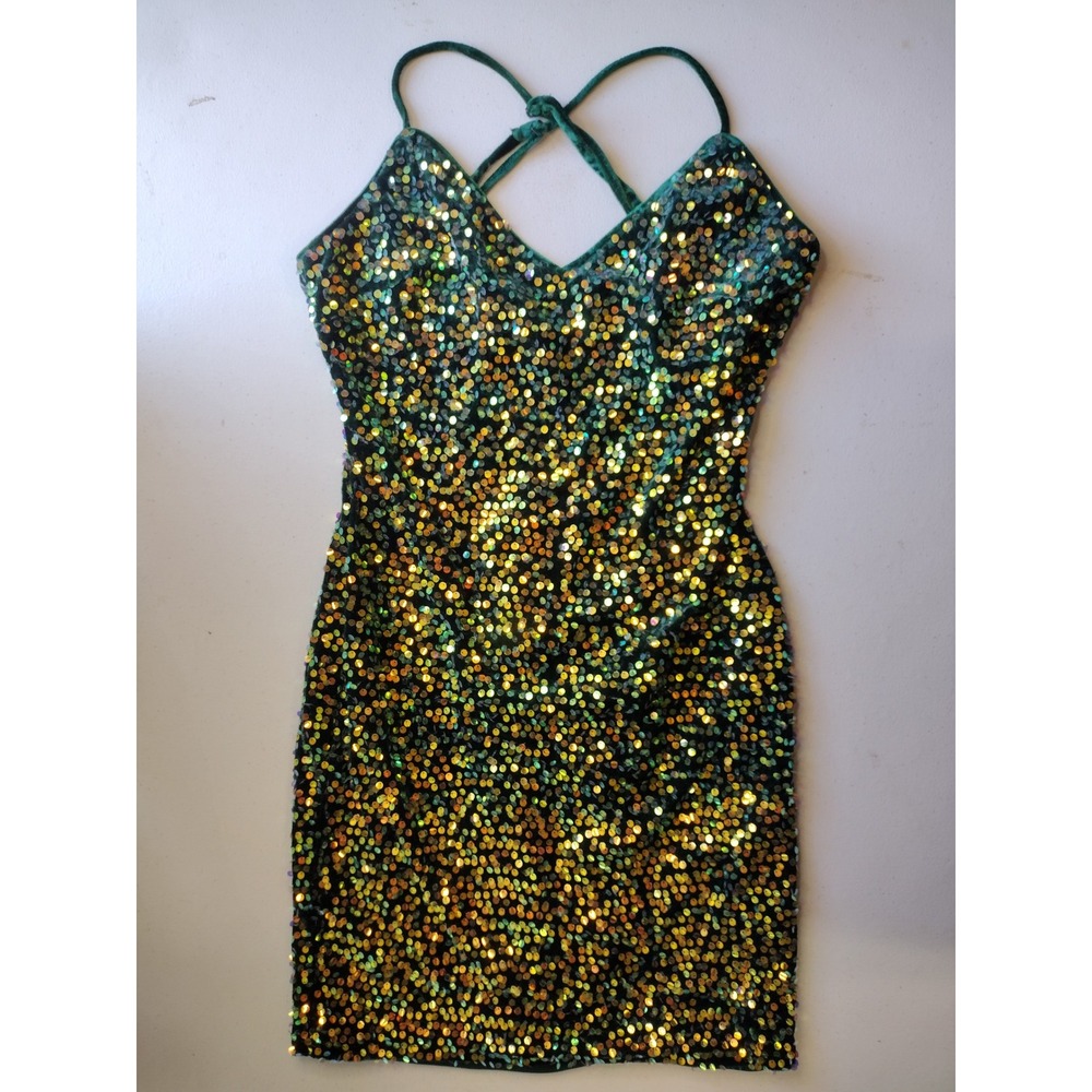 City Triangles Green & Gold Sequin Mini Dress
